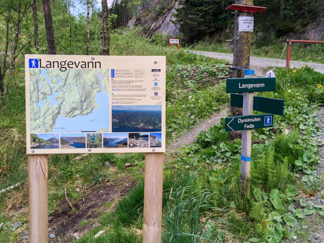 Blue-marked trail through the Langevann landscape in Norway