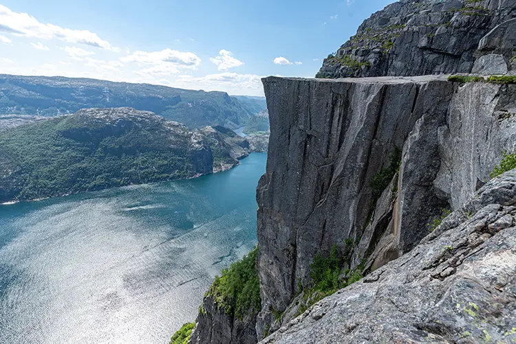 Preikestolen cliff face above Lysefjord in clear summer light